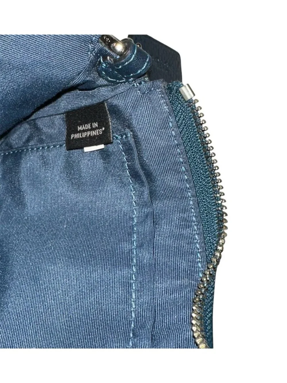 Coach Nolita mini handbag pebbled leather metallic blue chain strap wristlet